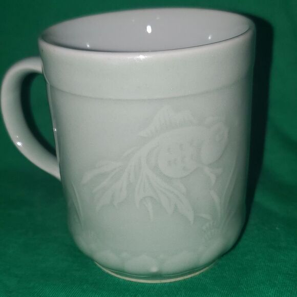 Vintage Longquan Celadon Koi Carp Fish Tea Coffee Cup 8 0z. - Picture 1 of 7